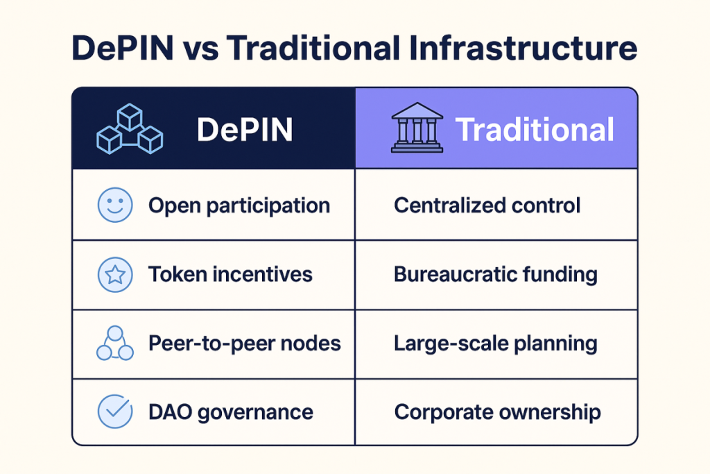 Comparison chart: DePIN vs traditional infrastructure models