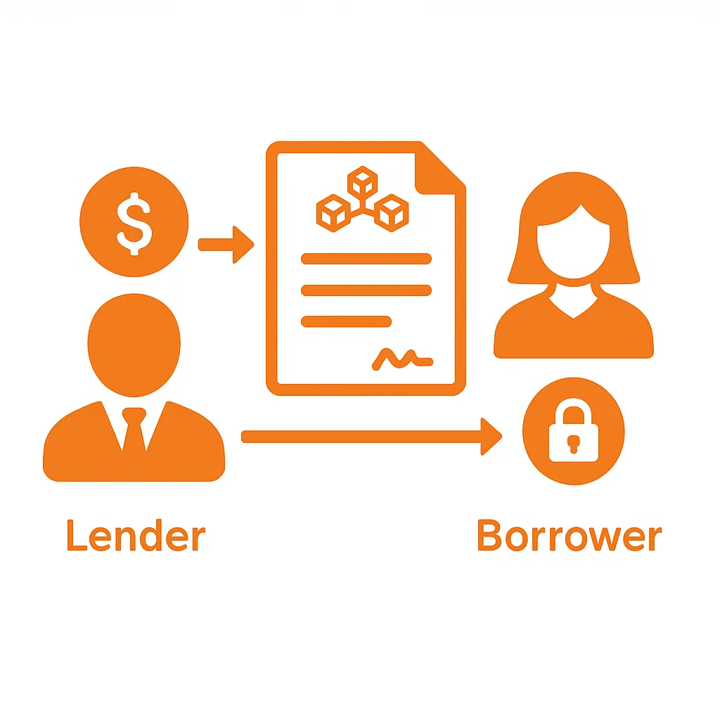 Инфографика потока кредитования DeFi, демонстрирующая, как криптовалюта влияет на развивающуюся экономику через децентрализованные кредиты