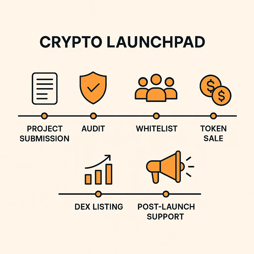 Step-by-step diagram of how a Crypto Launchpad works