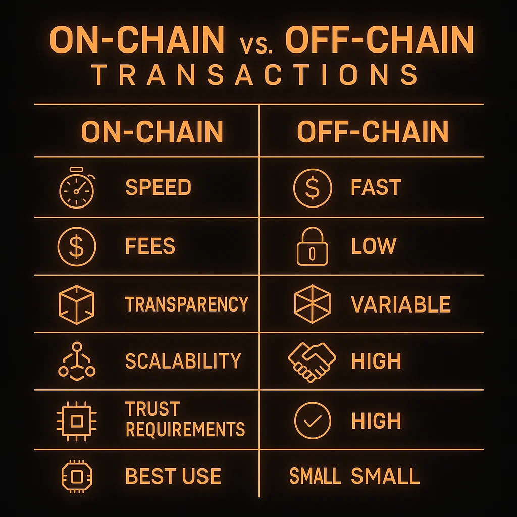 Visual comparison chart of on-chain vs off-chain transactions