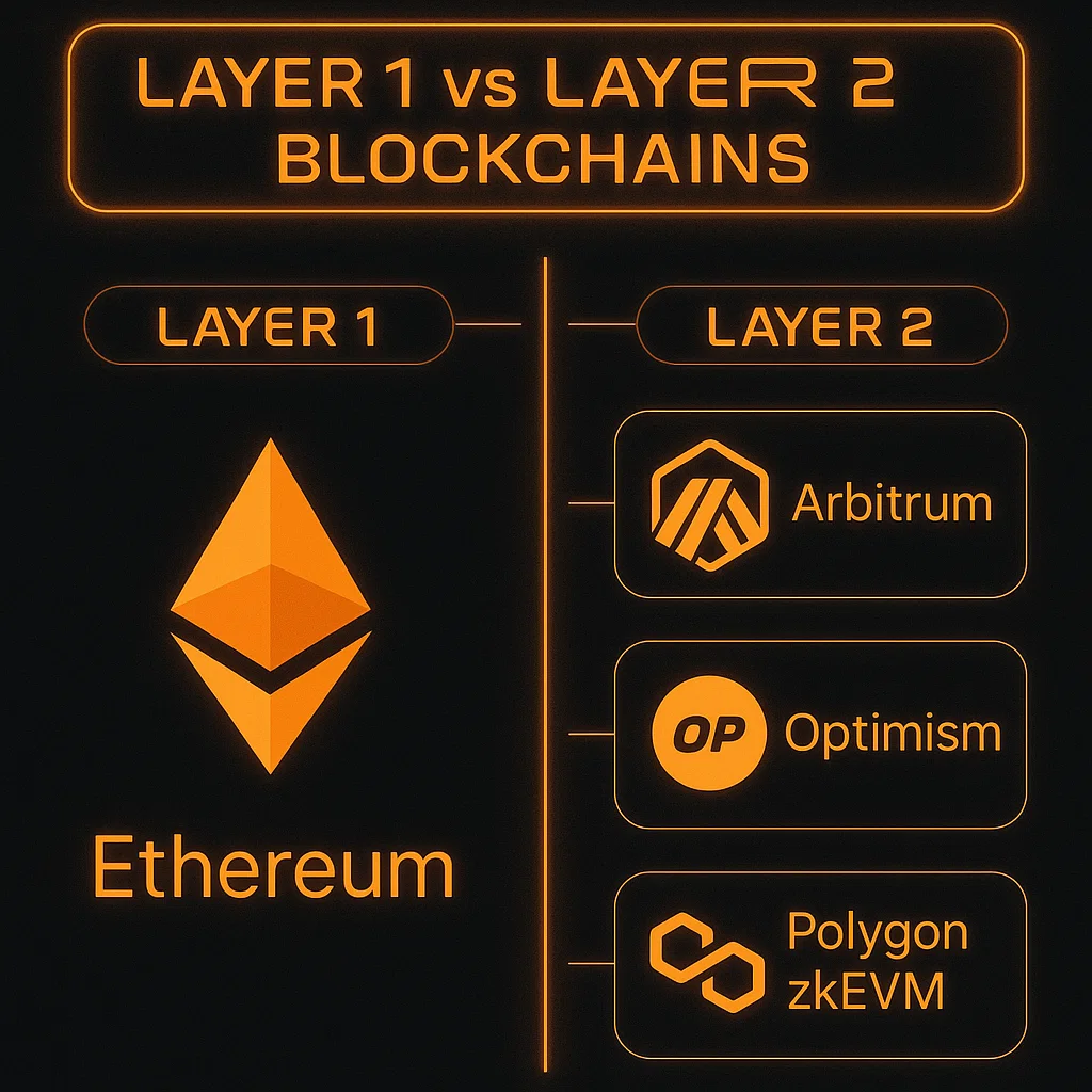 Diagram comparing Layer 2 scaling solutions with Layer 1 blockchains like Ethereum
