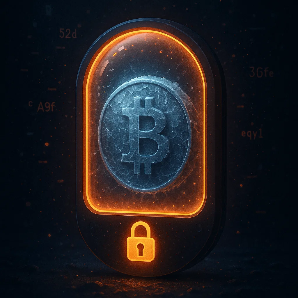 Cold-Storage-Visualisierung mit eingefrorenem Bitcoin und sicherer Umgebung
