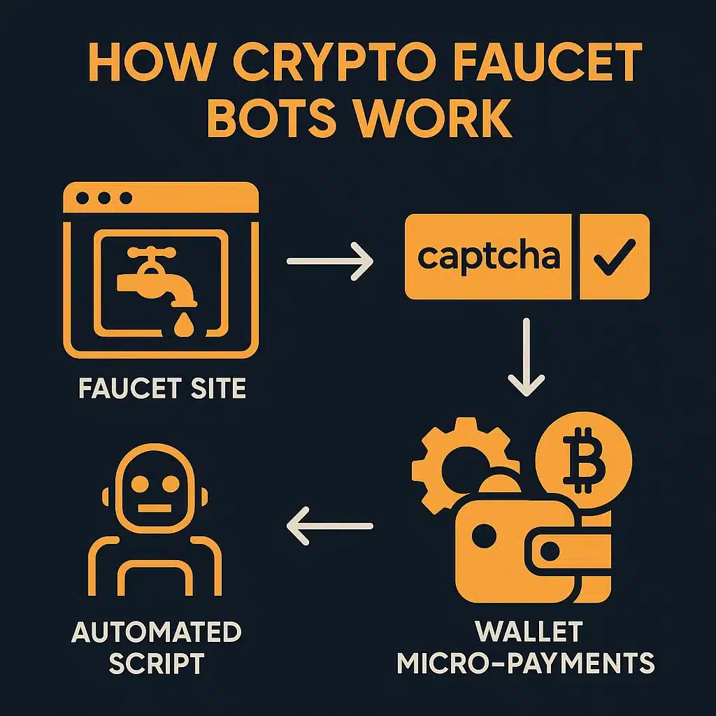 Инфографика автоматизации процессов Crypto Faucet Bots